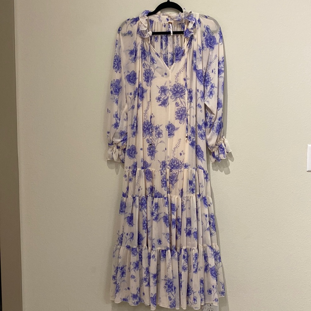 Free People Floral Maxi Dress - Blue and White